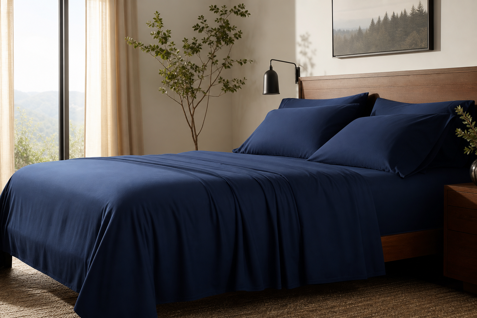 Island Bamboo sheets on a serene bed with natural window light